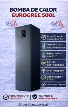Bomba de calor AQS EuroGree 500 L — inox Duplex, sem serpentina, R290 Bomba de calor AQS EuroGree 500 L — inox Duplex, sem serpentina, R290